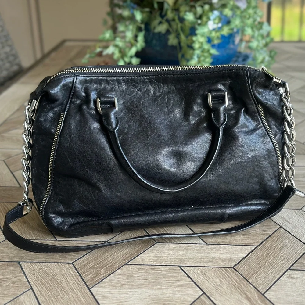 Michael Kors Odette Grommet Large Black Satchel with Silver Accents